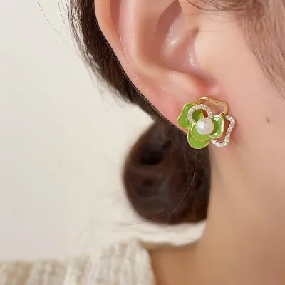 Camellia Flower Pearl Earrings for Women